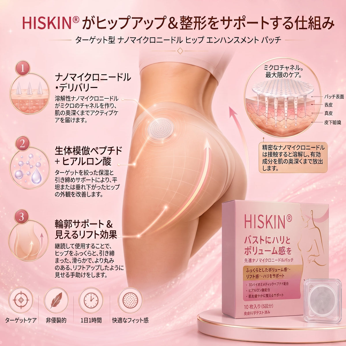 ✨【バストケア新革命】HISKIN® ナノニードル パッチ｜貼るだけ集中アプローチ！ハリ＆ボリューム感UP💃